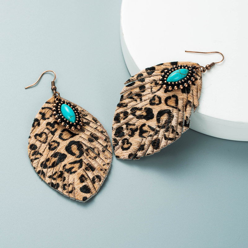 Retro Leather Turquoise Earrings display picture 8