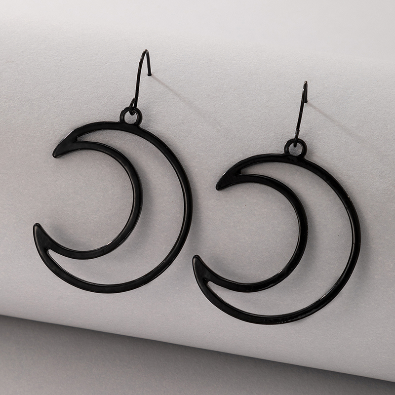New Personality Jewelry Black Moon Earrings display picture 2
