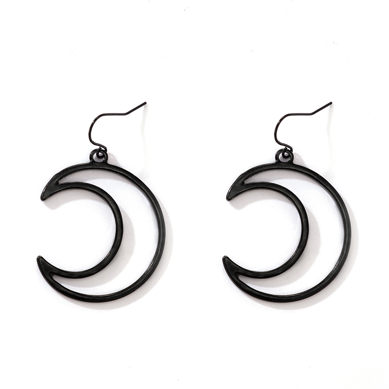 New Personality Jewelry Black Moon Earrings display picture 5