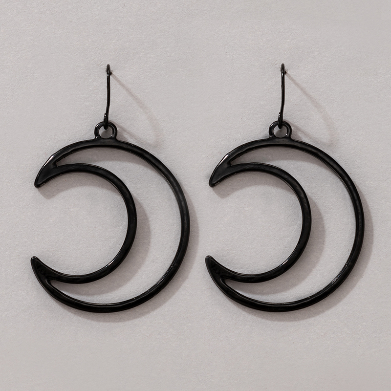 New Personality Jewelry Black Moon Earrings display picture 6