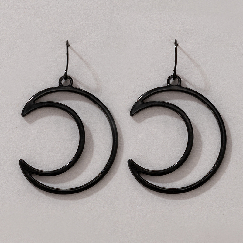 New Personality Jewelry Black Moon Earrings display picture 7