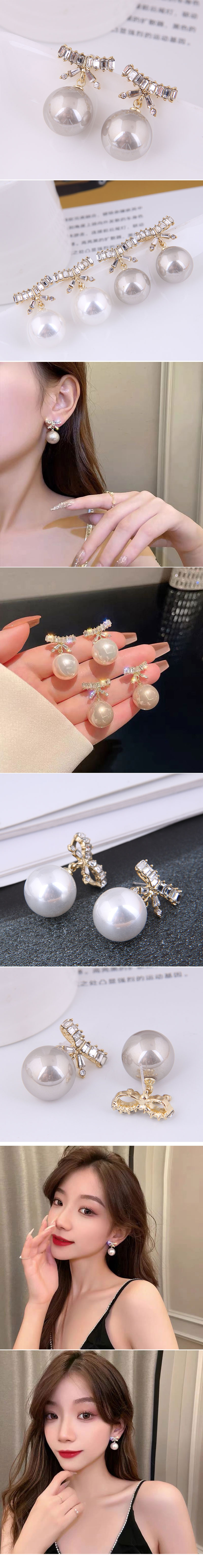 Pendientes De Perlas Con Lazo De Diamantes De Moda Coreana display picture 1