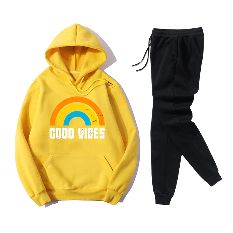 Hooded Rainbow Letters Printed Sweater Casual Pants Fleece Two-piece Suit display picture 5