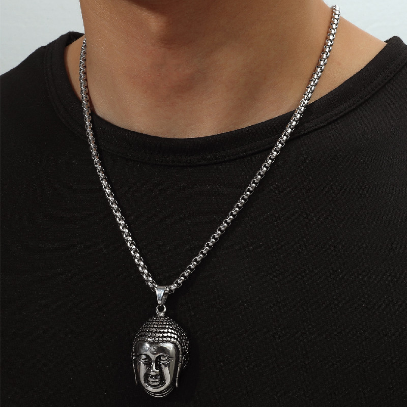 European And American Trendy Personality Buddha Necklace Simple Personality Hip Hop Necklace display picture 1