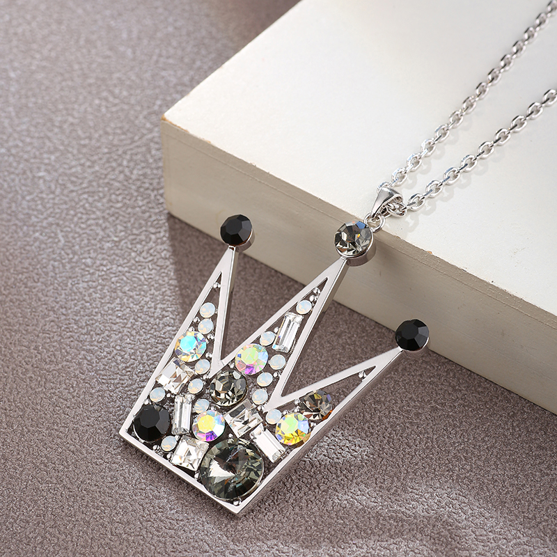 Color Rhinestone Crown Shape Long Sweater Chain Necklace Wholesale Jewelry Nihaojewelry display picture 1