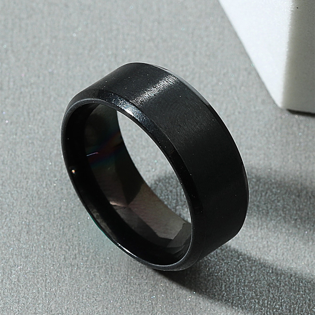 8mm Stainless Steel Black Ring display picture 2