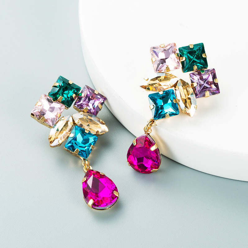 Mehrschichtige Tropfenförmige Farbige Glasdiamant-anhängerohrringe Großhandel Nihaojewelry display picture 4