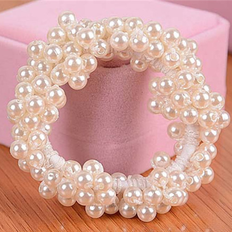 Pure Color Artificial Pearl Elastic Hair Rope display picture 1