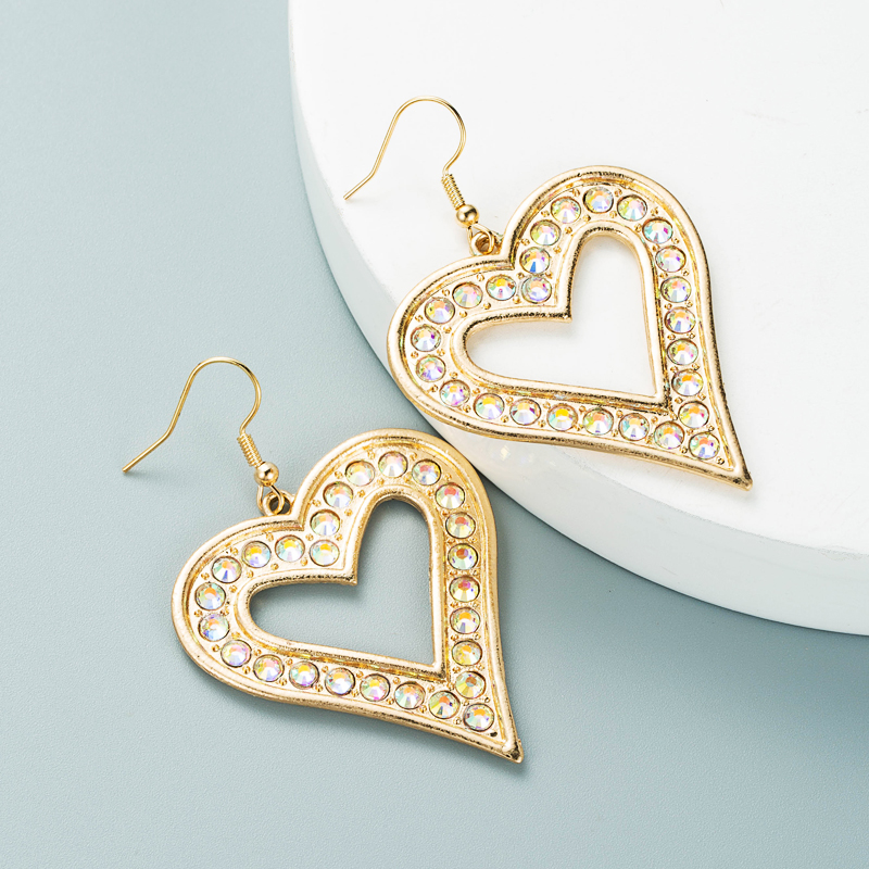 1 Pair Exaggerated Bohemian Heart Shape Plating Inlay Alloy Turquoise Rhinestones Gold Plated Drop Earrings display picture 4
