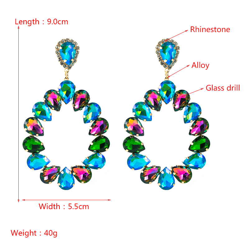 Colored Glass Diamond Hollow Drop-shaped Pendant Earrings Wholesale Nihaojewelry display picture 1