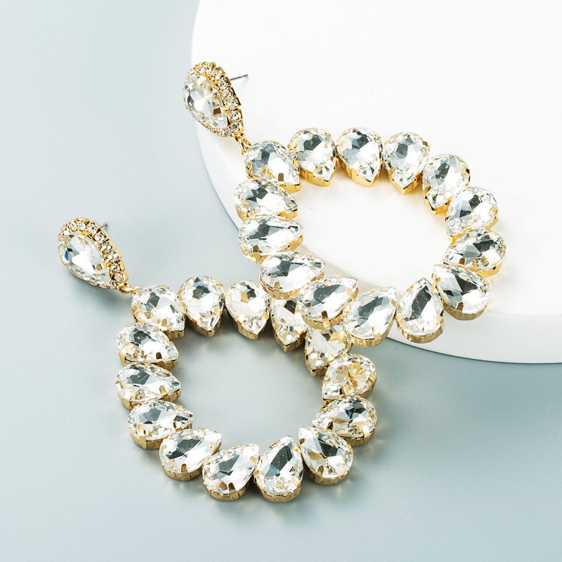 Farbiger Glasdiamant Hohle Tropfenförmige Hängende Ohrringe Großhandel Nihaojewelry display picture 7