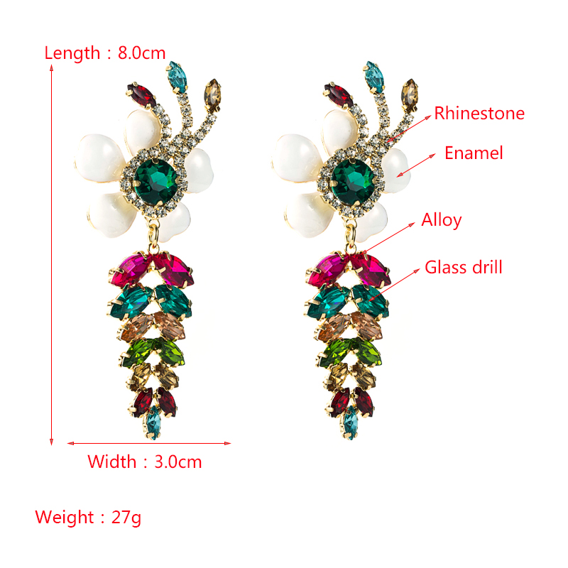 Fashion Alloy Inlaid Color Rhinestone Leaves Dripping Oil Flower Earrings Wholesale Nihaojewelry display picture 1