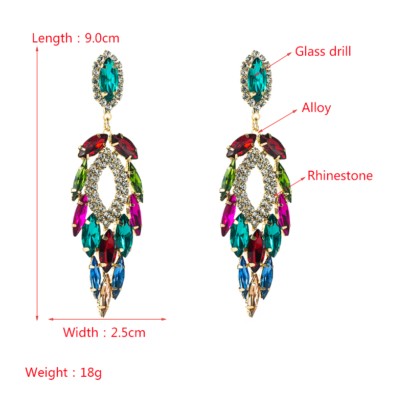 الأزياء متعددة الطبقات سبائك مطعمة اللون حجر الراين ورقة على شكل أقراط الجملة Nihaojewelry display picture 1