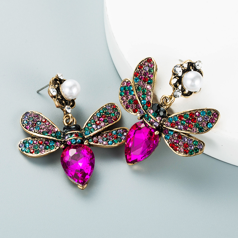 Mode Tendance Couleur Diamant Papillon Perle Alliage Boucles D'oreilles En Gros Nihaojewelry display picture 7