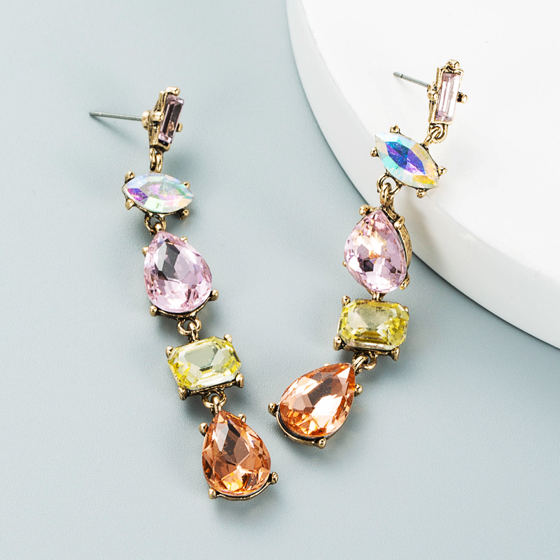 New Style Drop-shaped Glass Diamond Tassel Earrings Wholesale Nihaojewelry display picture 8