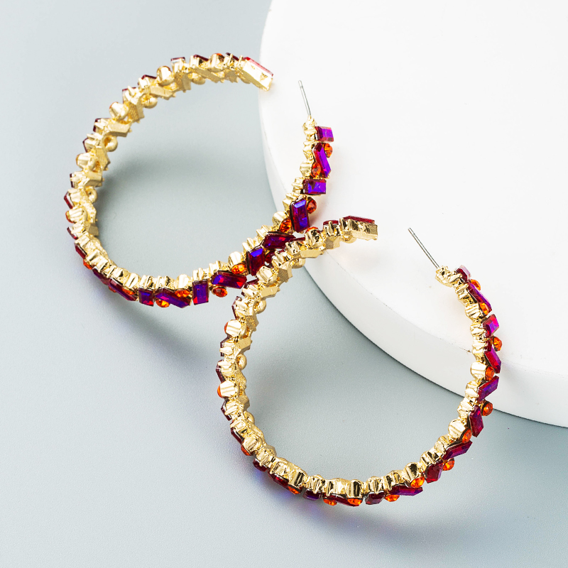 Fashion C-shaped Colored Rhinestone Big Earrings Wholesale Nihaojewelry display picture 3