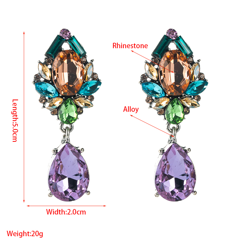 Fashion Color Alloy Inlaid Drop-shaped Glass Diamond Earrings Wholesale Nihaojewelry display picture 1