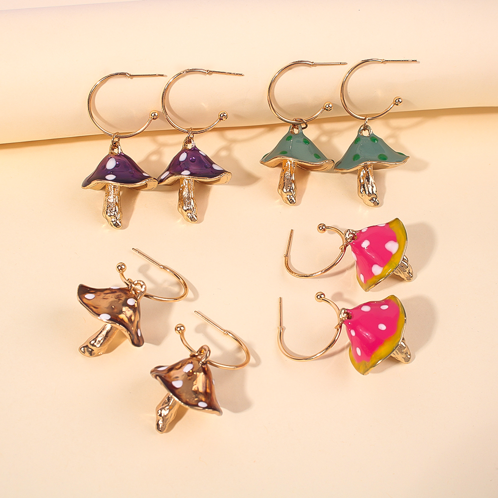 Creative Dot Oil Small Mushroom Alloy Earrings Wholesale Nihaojewelry display picture 1