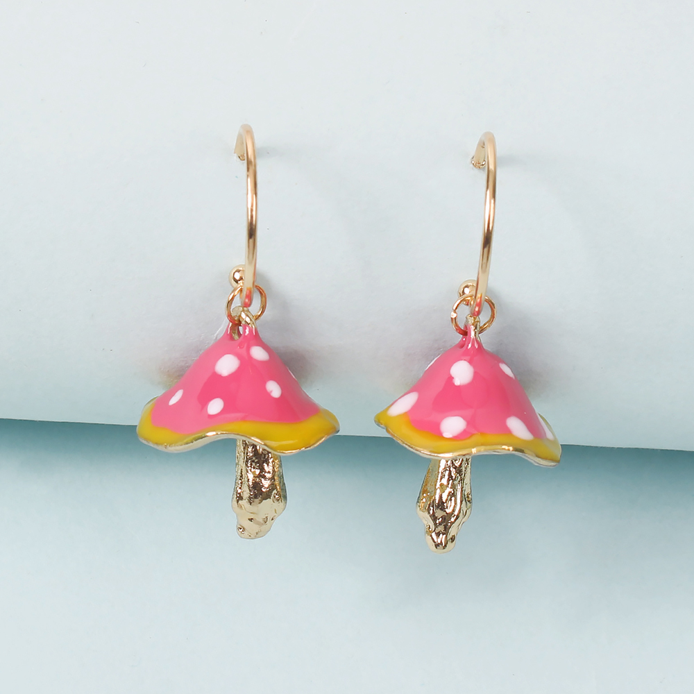 Creative Dot Oil Small Mushroom Alloy Earrings Wholesale Nihaojewelry display picture 2
