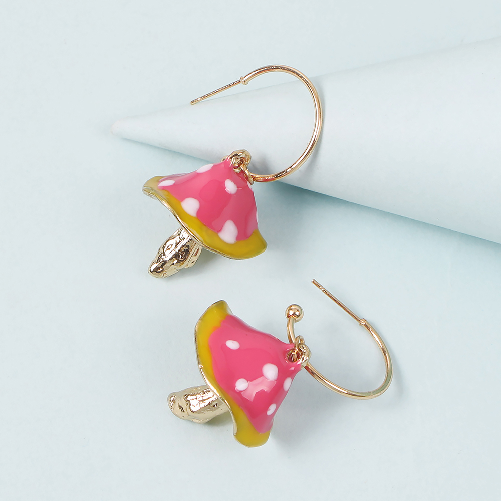 Creative Dot Oil Small Mushroom Alloy Earrings Wholesale Nihaojewelry display picture 3