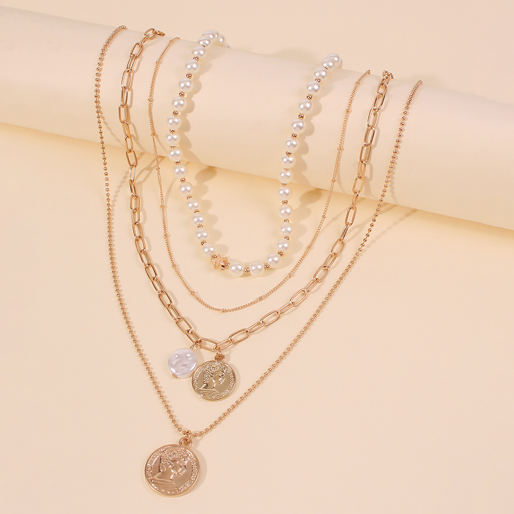 Retro Portrait Hängende Mehrschichtige Perlenkette Set Großhandel Nihaojewelry display picture 3