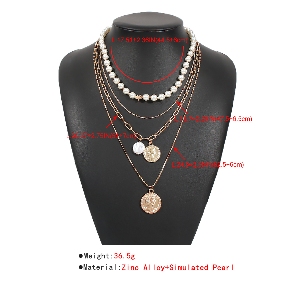 Retro Portrait Pendent Multilayer Pearl Necklace Set Wholesale Nihaojewelry display picture 4
