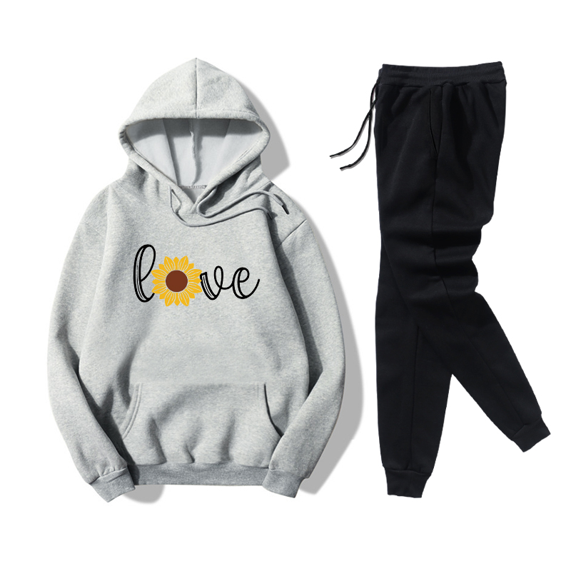 Sunflower Print Hooded Sweatshirt Pants Casual Two-piece Set Wholesale Nihaojewelry display picture 2