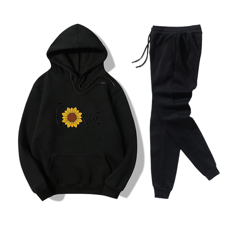 Sunflower Print Hooded Sweatshirt Pants Casual Two-piece Set Wholesale Nihaojewelry display picture 3