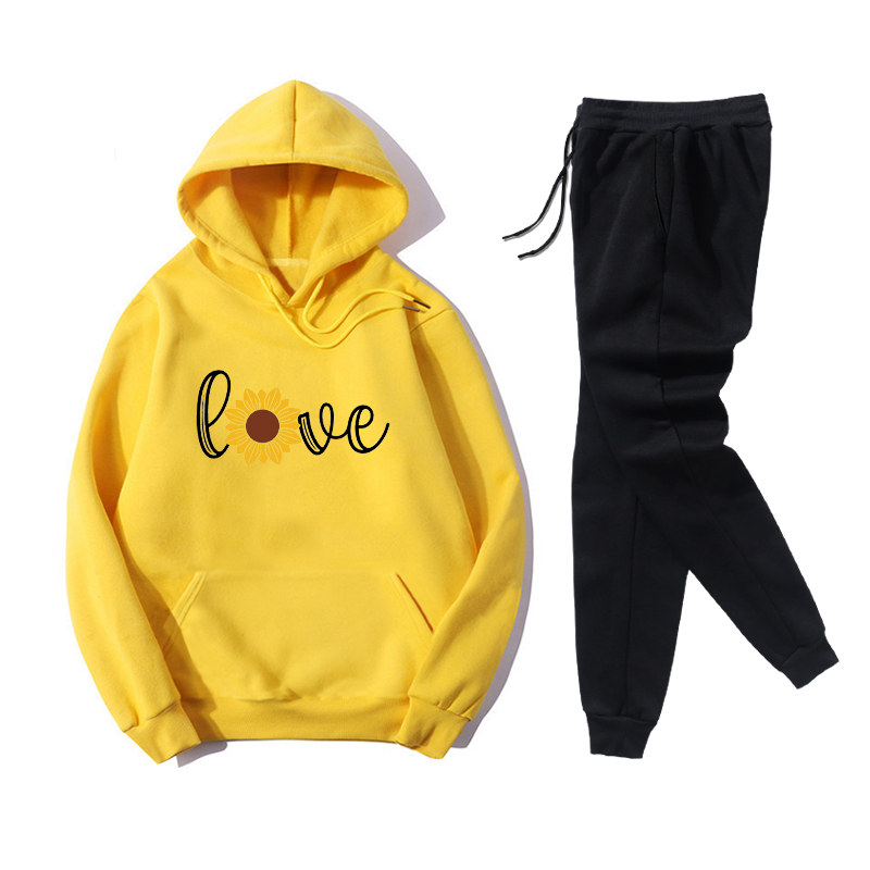 Sunflower Print Hooded Sweatshirt Pants Casual Two-piece Set Wholesale Nihaojewelry display picture 5