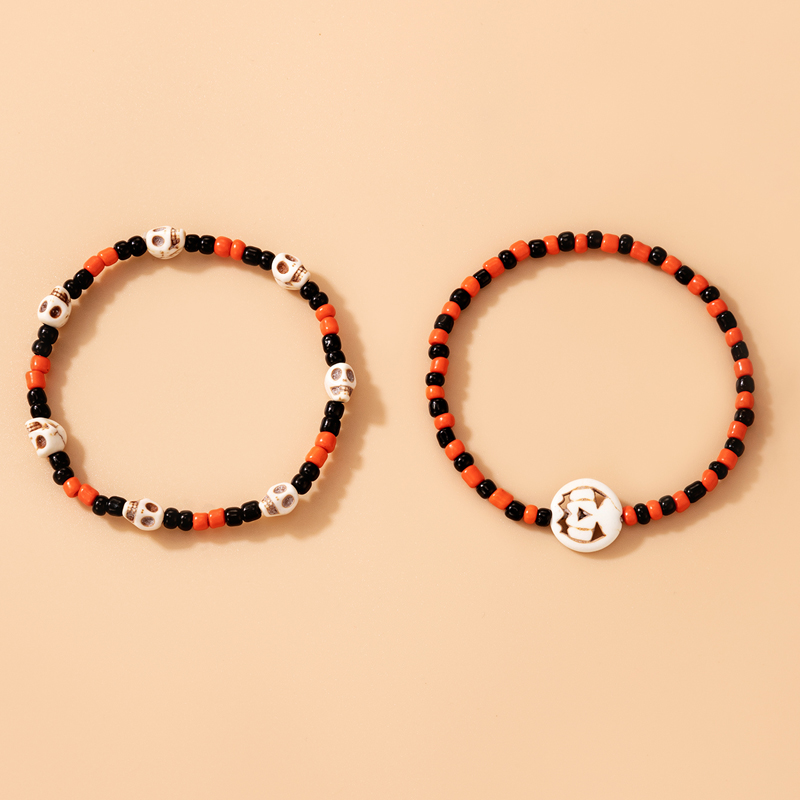 Pulsera De 2 Piezas De Cuentas De Arroz De Calabaza De Halloween Al Por Mayor Nihaojewelry display picture 1