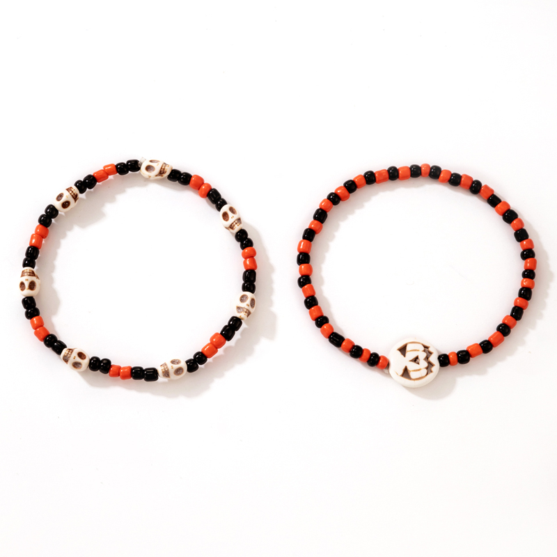 Halloween Skull Pumpkin Rice Beads 2-piece Bracelet Wholesale Nihaojewelry display picture 4