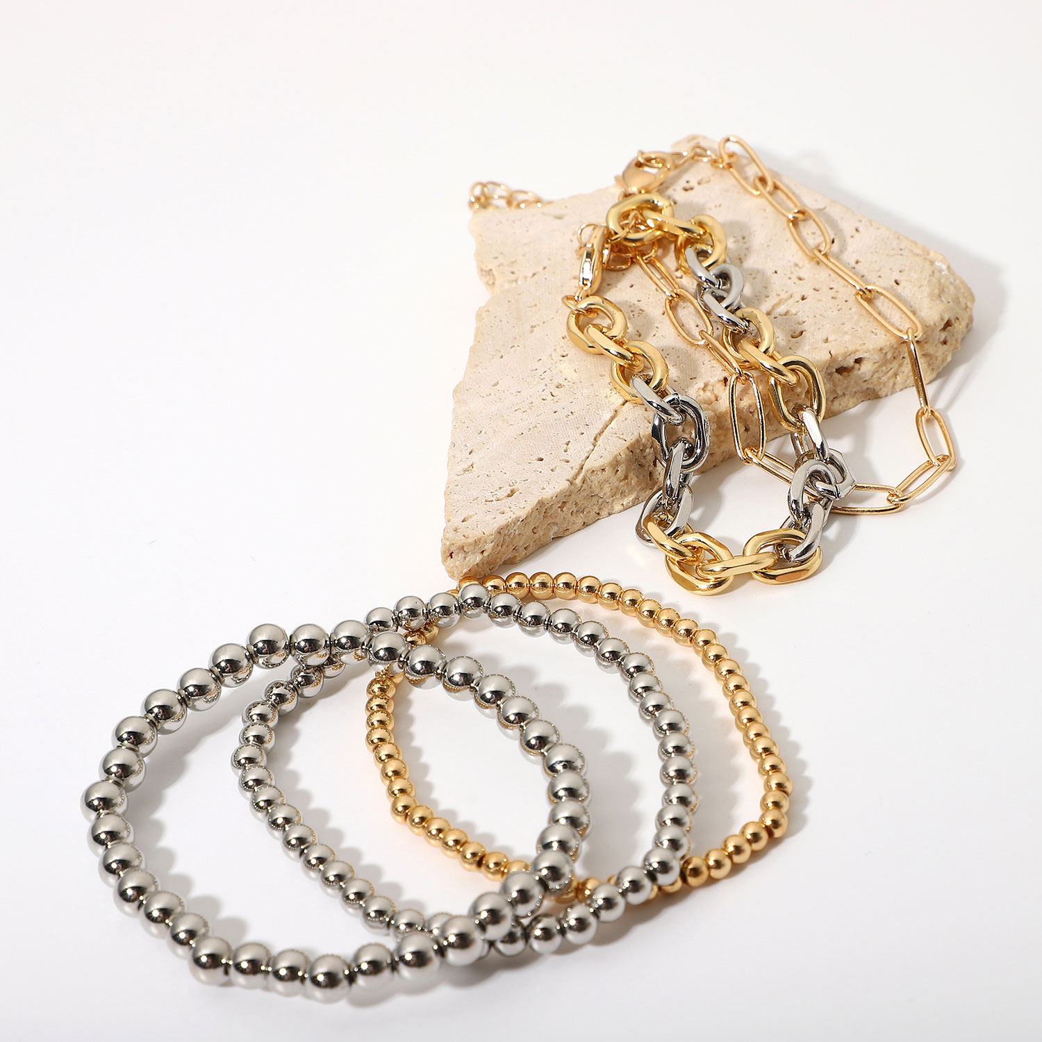Cuban Bead Chain Color Contrast Bracelet 5 Pieces Set Wholesale Nihaojewelry display picture 3