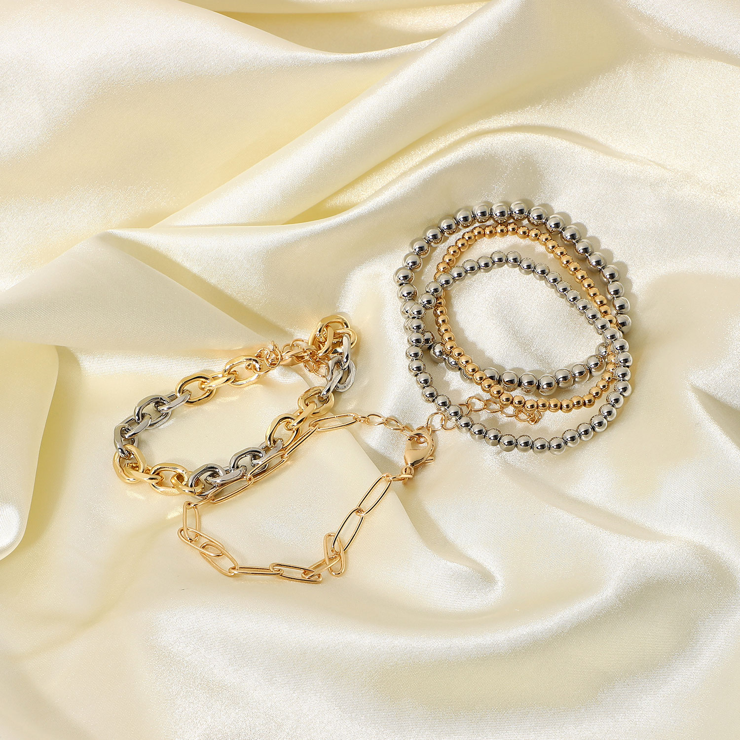 Cuban Bead Chain Color Contrast Bracelet 5 Pieces Set Wholesale Nihaojewelry display picture 4