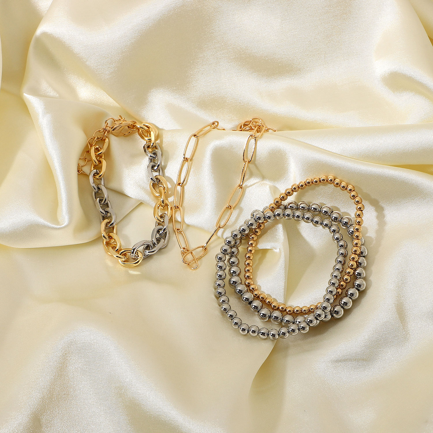 Cuban Bead Chain Color Contrast Bracelet 5 Pieces Set Wholesale Nihaojewelry display picture 5