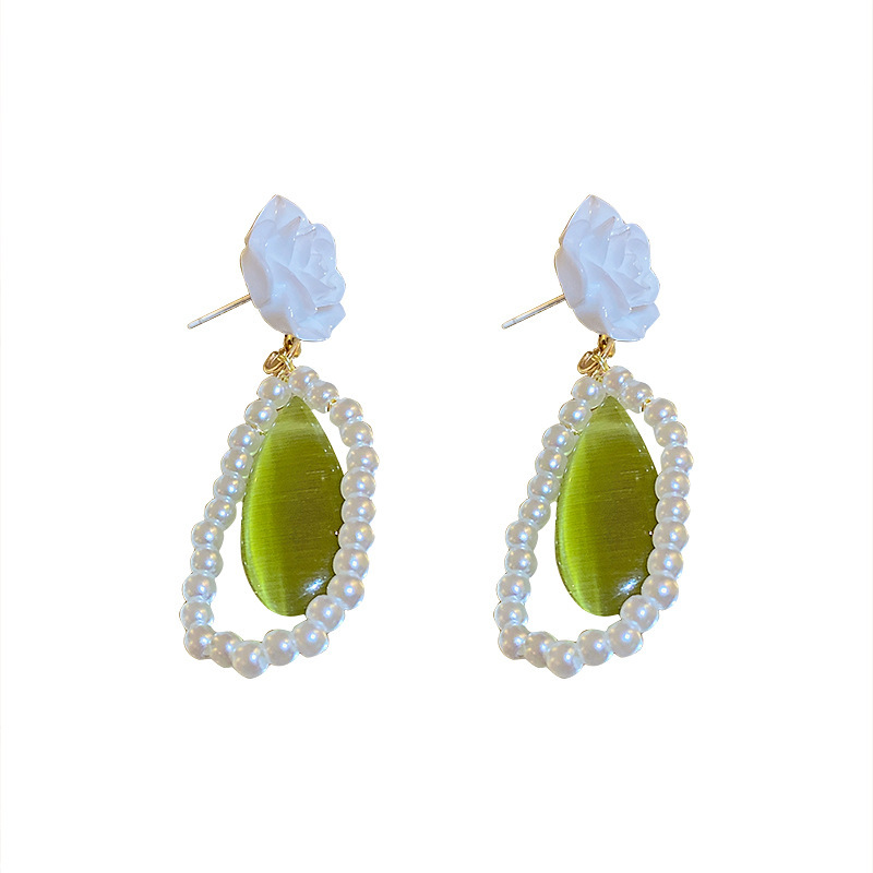 Retro Green Opal Pearl Resin Flower Pendant Earrings Wholesale Nihaojewelry display picture 5