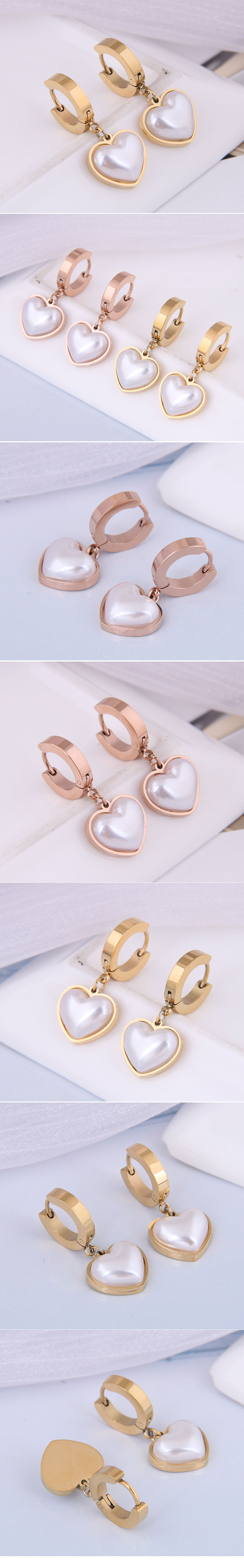 Fashion Simple Peach Heart Pearl Titanium Steel Earrings Wholesale Nihaojewelry display picture 1