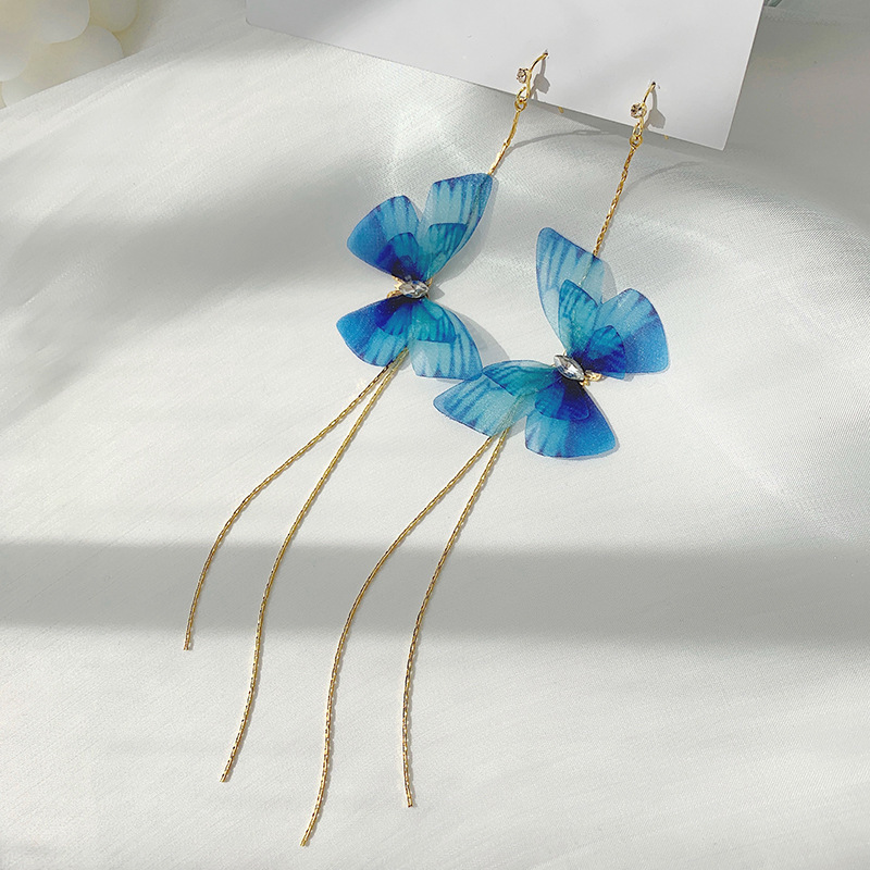 Fashion Butterfly Tassel Tulle Long Ear Hooks Wholesale Nihaojewelry display picture 1