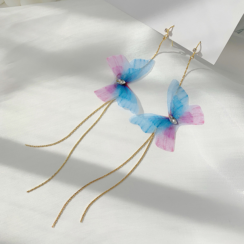 Mode Schmetterling Quaste Tüll Lange Ohrhaken Großhandel Nihaojewelry display picture 3