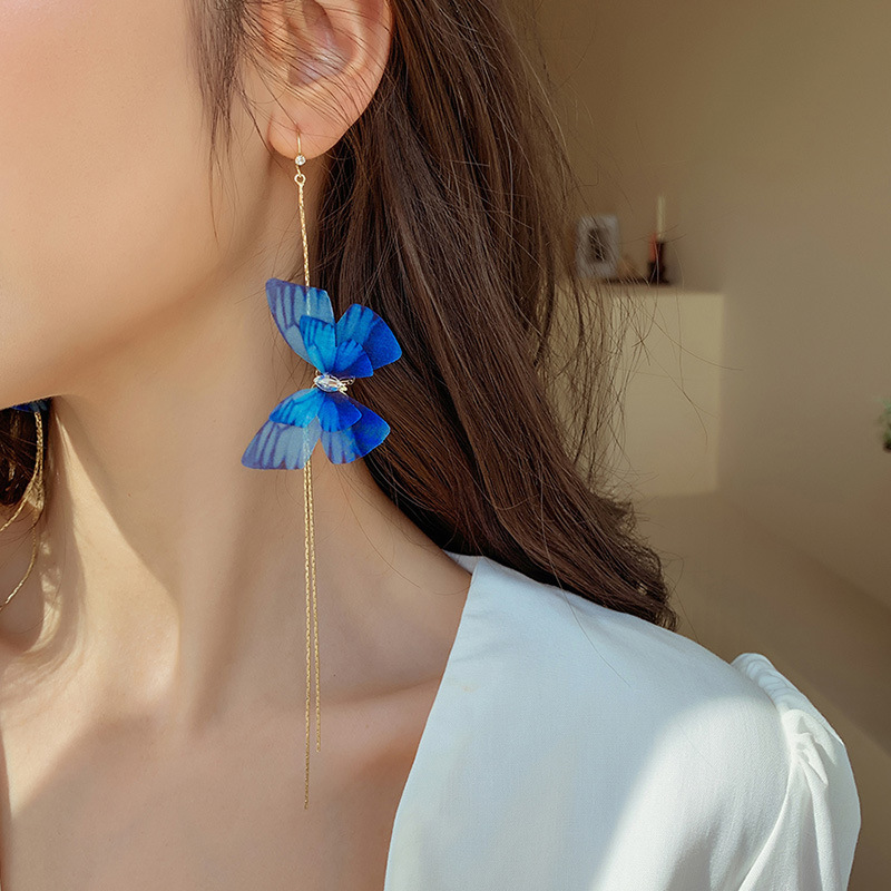 Fashion Butterfly Tassel Tulle Long Ear Hooks Wholesale Nihaojewelry display picture 4