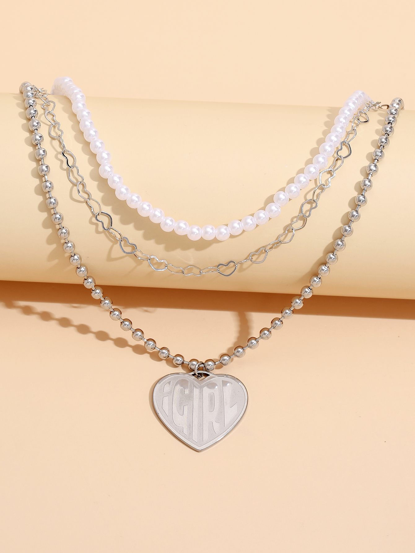 الأزياء القلب إلكتروني قلادة اللؤلؤ متعدد الطبقات الفولاذ المقاوم للصدأ قلادة الجملة Nihaojewelry display picture 1