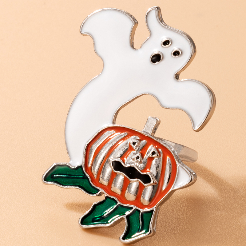 Halloween Cute Devil Dripping Oil Pumpkin Alloy Ring Wholesale Nihaojewelry display picture 2