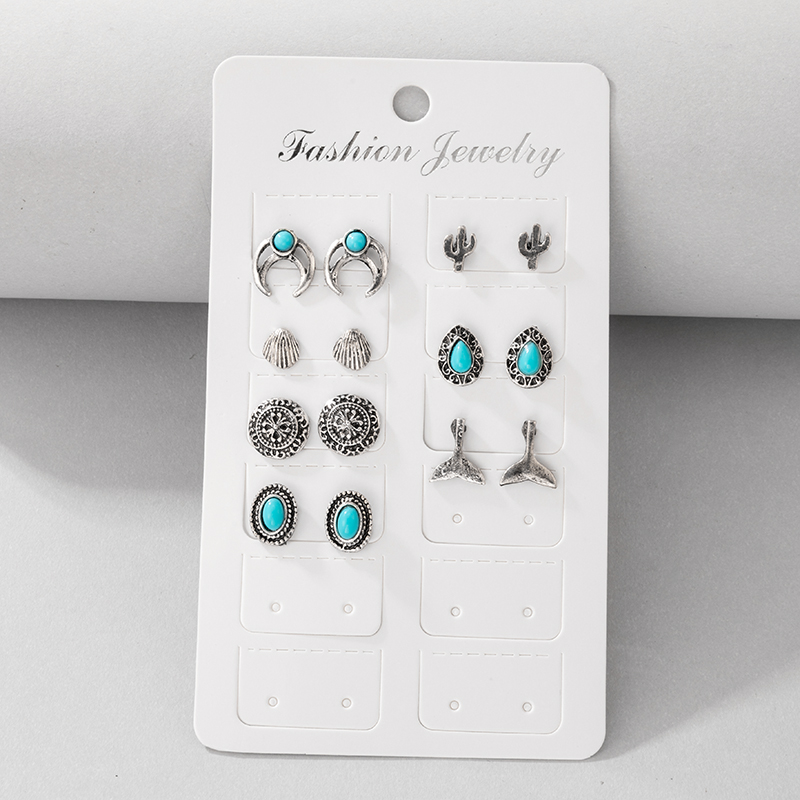 Ethnic Style Geometric Diamond Turquoise Stud Earrings Set Wholesale Nihaojewelry display picture 1