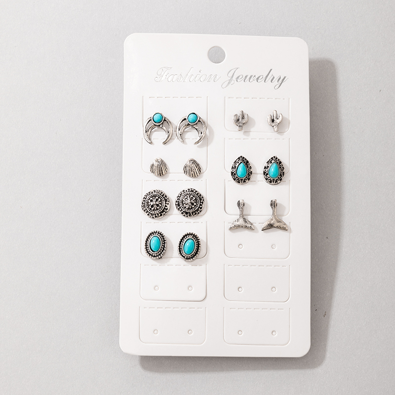 Ethnic Style Geometric Diamond Turquoise Stud Earrings Set Wholesale Nihaojewelry display picture 2
