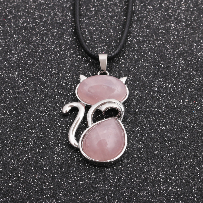 Casual Cute Cat Stainless Steel Plating Inlay Natural Stone Crystal Glass Pendant Necklace Long Necklace display picture 10