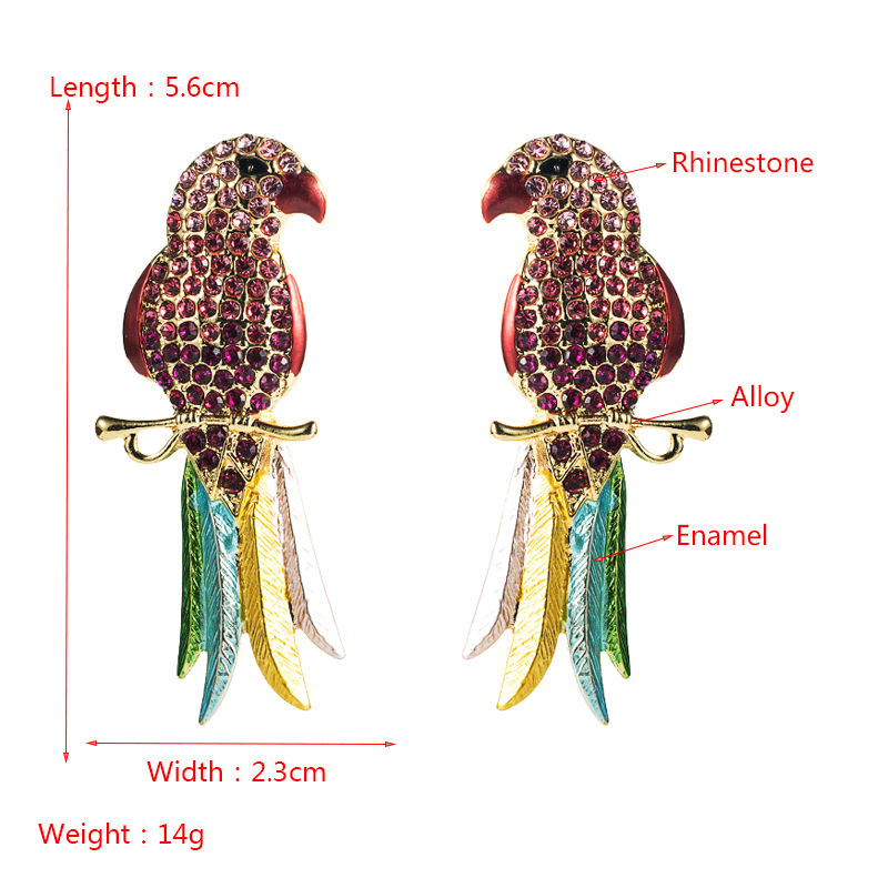 Korean Rhinestone Diamond-studded Parakeet Earrings Wholesale Nihaojewelry display picture 1