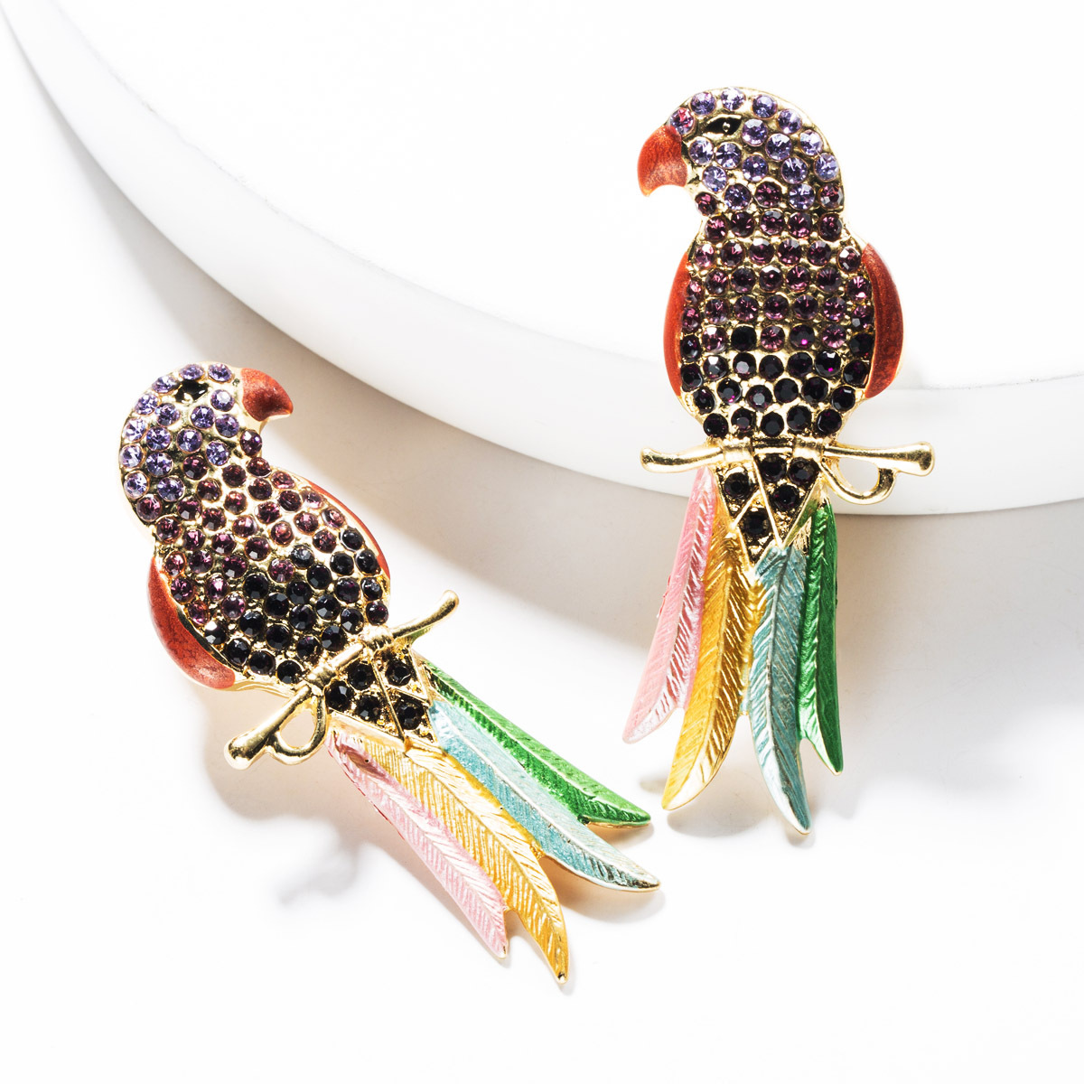 Korean Rhinestone Diamond-studded Parakeet Earrings Wholesale Nihaojewelry display picture 3