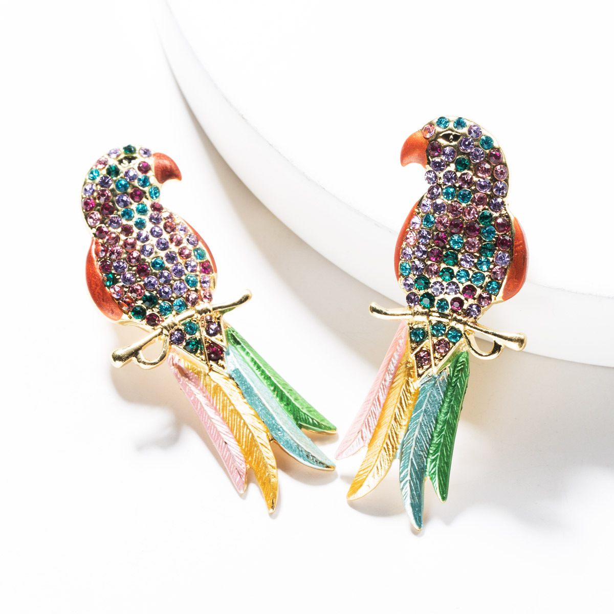 Korean Rhinestone Diamond-studded Parakeet Earrings Wholesale Nihaojewelry display picture 5