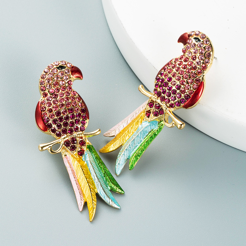 Korean Rhinestone Diamond-studded Parakeet Earrings Wholesale Nihaojewelry display picture 8