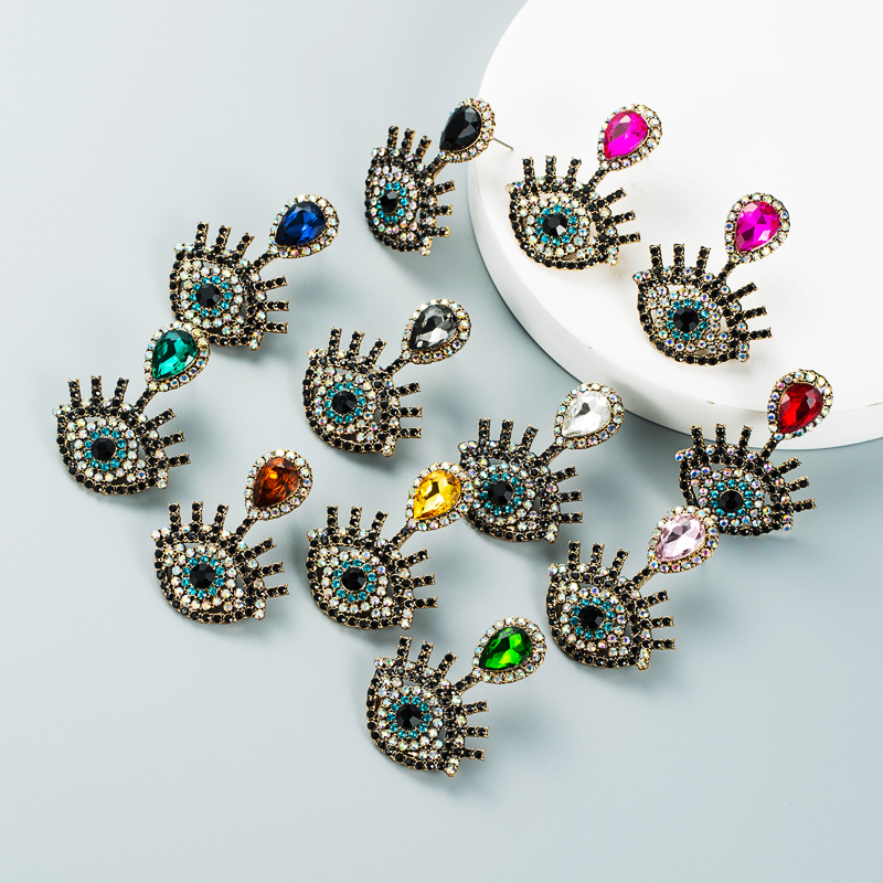 Retro Diamond-studded Devil's Eye Earrings Wholesale Nihaojewelry display picture 2