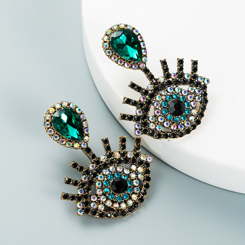 Retro Diamond-studded Devil's Eye Earrings Wholesale Nihaojewelry display picture 7